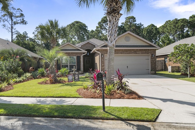 view of front of house featuring a front yard and a garage