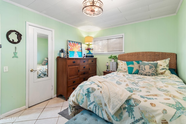 tiled bedroom with crown molding