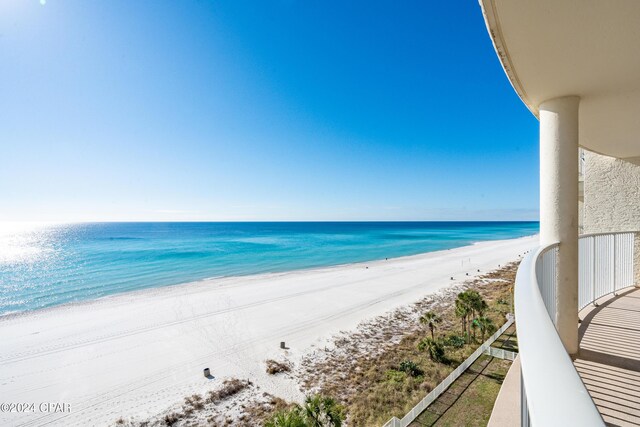 view of water feature featuring a beach view