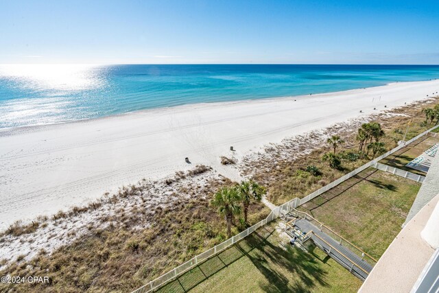 view of water feature with a beach view