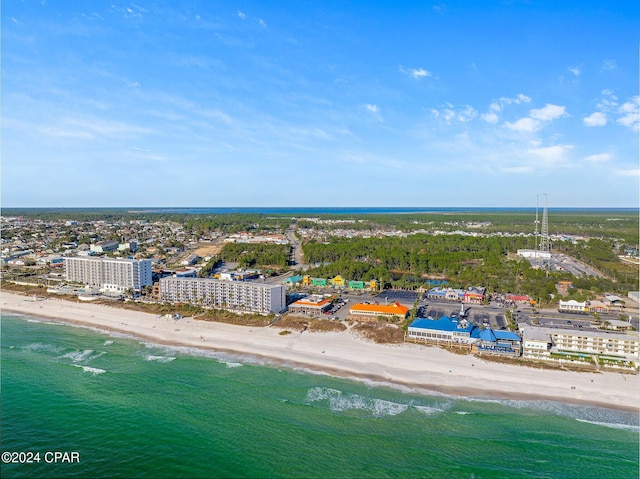 aerial view with a view of the beach and a water view