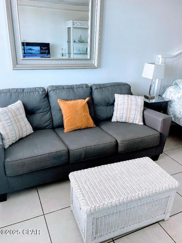 living room featuring light tile patterned floors