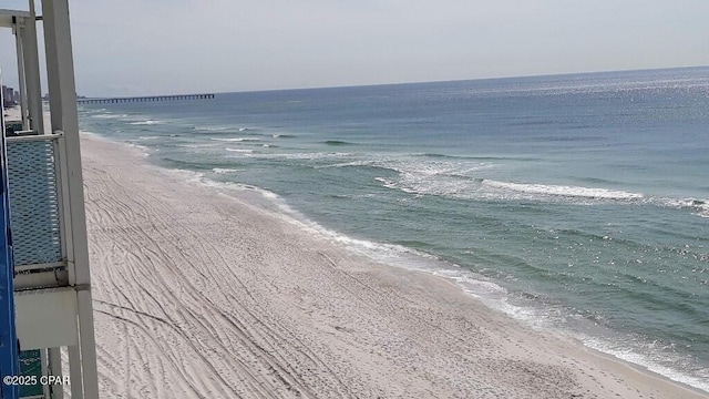 property view of water featuring a beach view