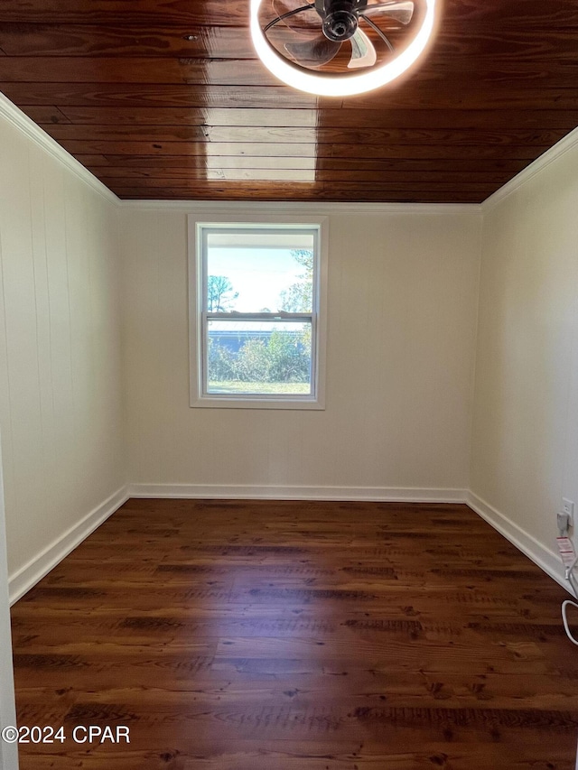 additional living space with dark wood-type flooring and wood ceiling