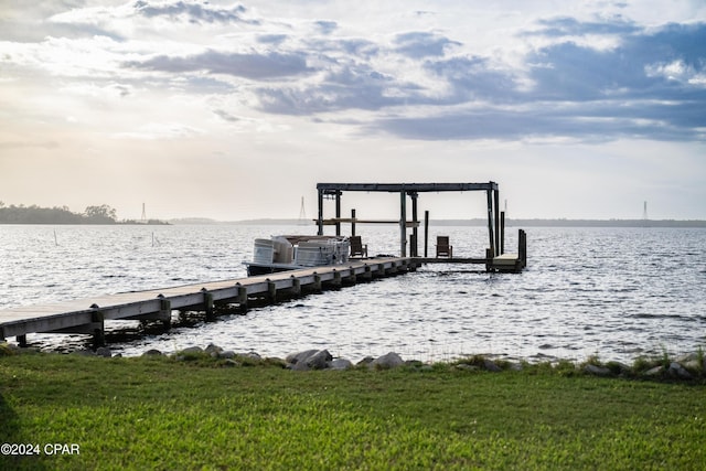 dock area with a water view