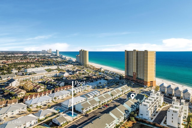 aerial view with a beach view and a water view