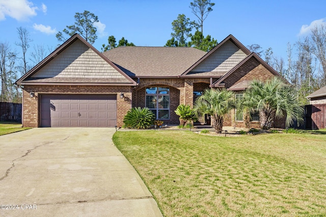 view of front of house featuring a front lawn and a garage