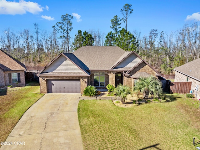 view of front of house with a front lawn and a garage