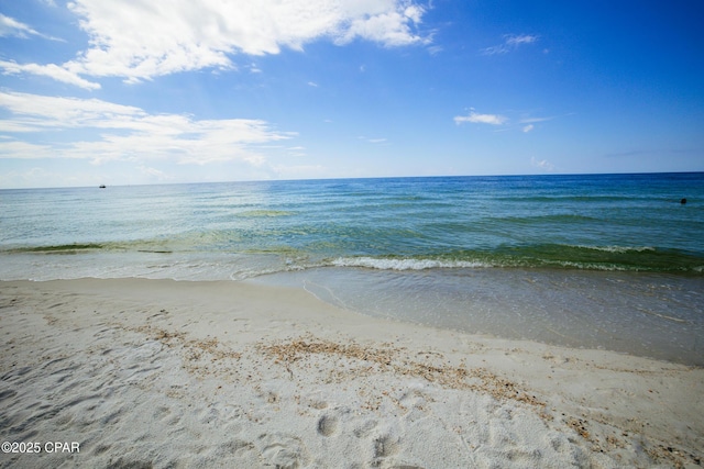 view of water feature with a view of the beach