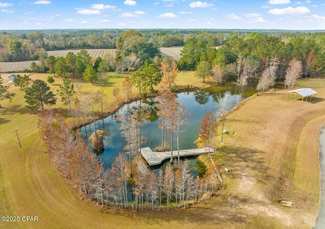 bird's eye view featuring a rural view and a water view