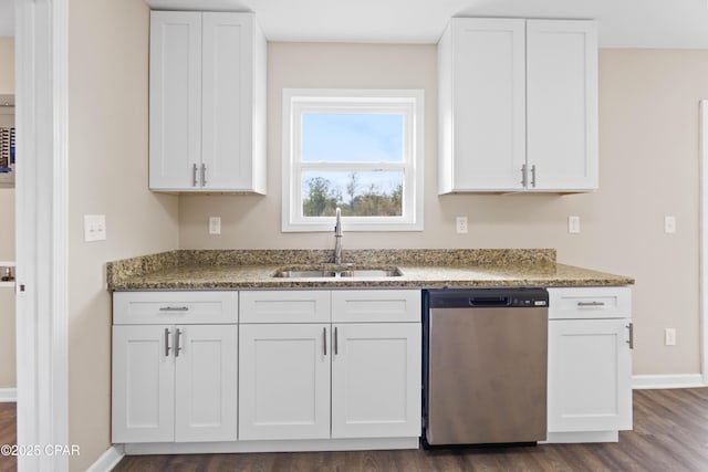 kitchen featuring white cabinetry, sink, and stainless steel dishwasher