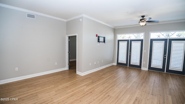 8700 Front Beach Rd Unit 5302, Panama City Beach, FL 32407 - unfurnished room with wood finished floors, visible vents, crown molding, baseboards, and ceiling fan