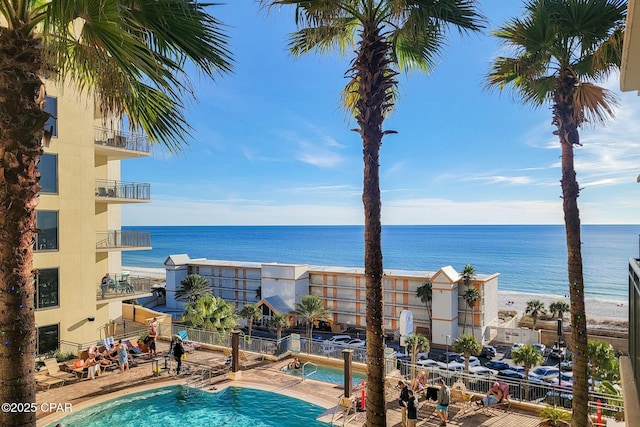 view of water feature with a view of the beach