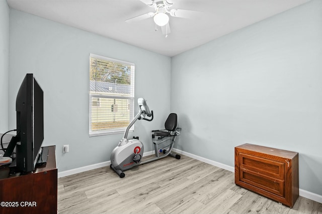 3111 E 2nd Plz, Panama City, FL 32401 - workout room with light wood-style floors, a ceiling fan, and baseboards
