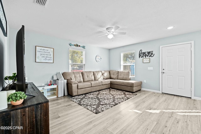 3111 E 2nd Plz, Panama City, FL 32401 - living room with a ceiling fan, plenty of natural light, wood finished floors, recessed lighting, and baseboards