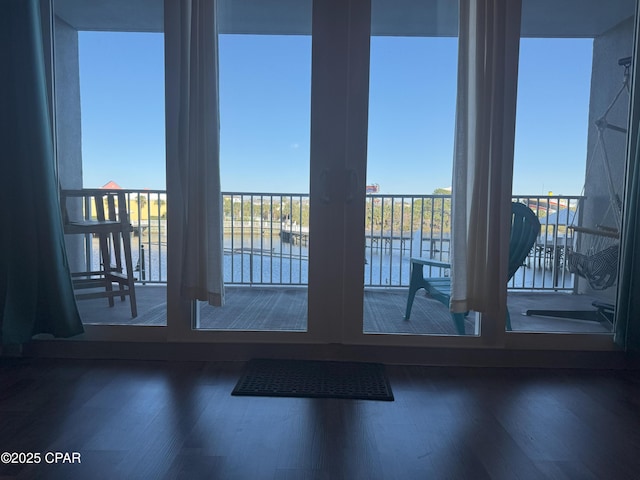 entryway with a water view