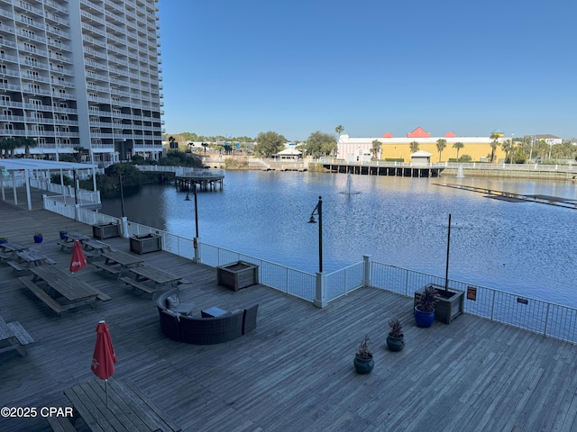 dock area featuring a water view