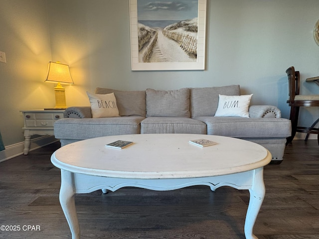 living room featuring dark wood-type flooring