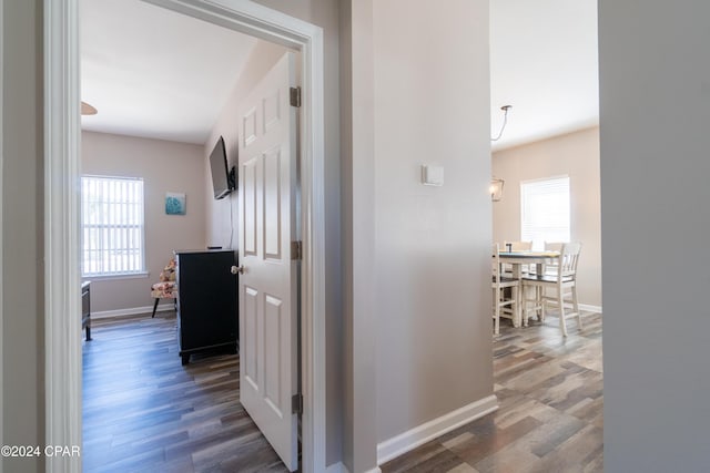 hall with dark hardwood / wood-style floors