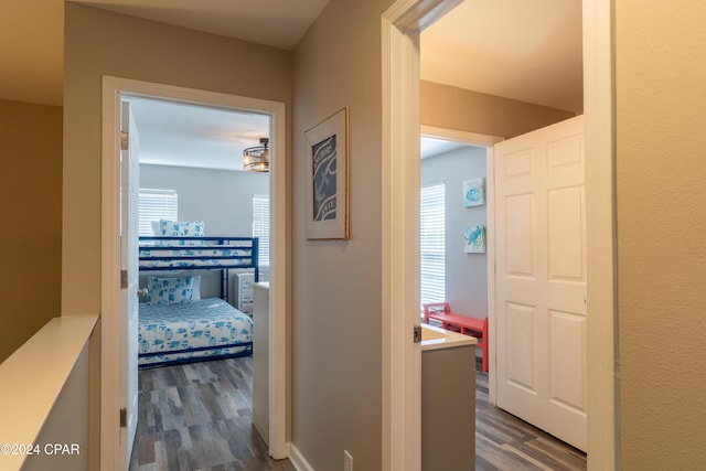 hallway featuring dark wood-type flooring