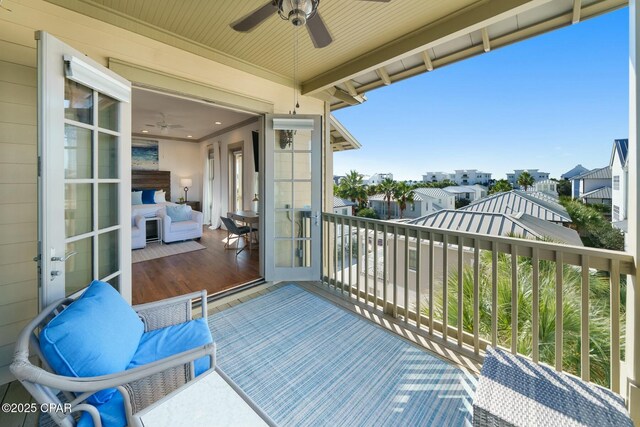 balcony with ceiling fan