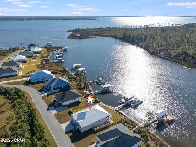 aerial view with a water view