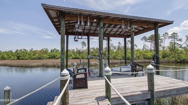 view of dock featuring a water view