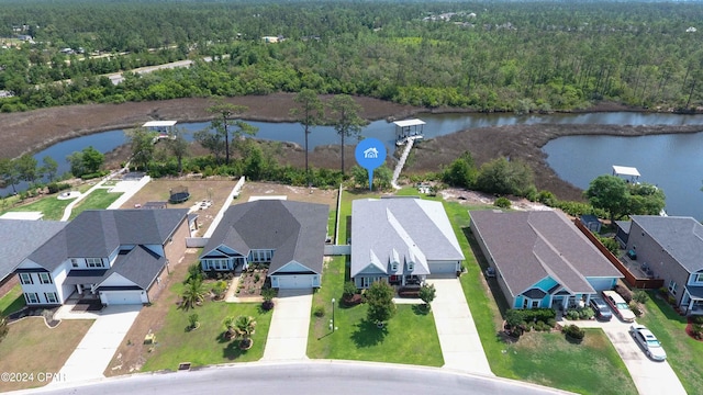 aerial view with a water view