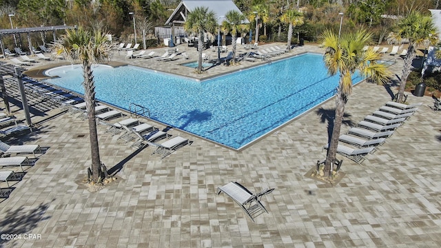 view of swimming pool with a patio