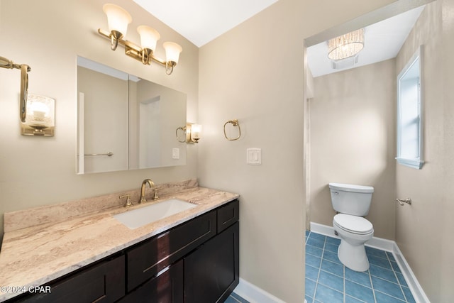 bathroom with tile patterned flooring, vanity, and toilet