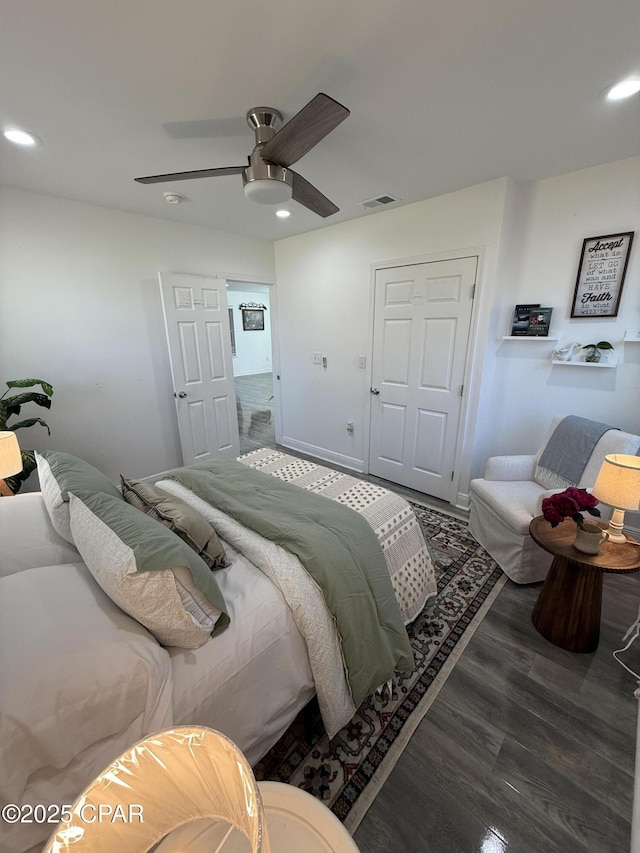 410 W 4th St, Lynn Haven, FL 32444 - bedroom with recessed lighting, wood finished floors, and a ceiling fan