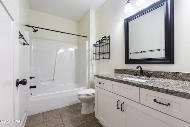 full bathroom with vanity, toilet, and shower / bathtub combination