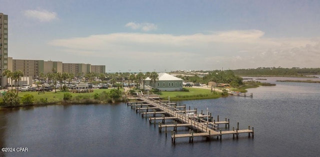 property view of water with a boat dock