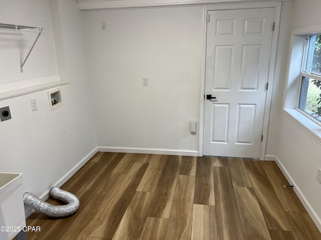 laundry room featuring hookup for a washing machine, electric dryer hookup, and wood-type flooring