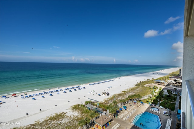 property view of water featuring a view of the beach