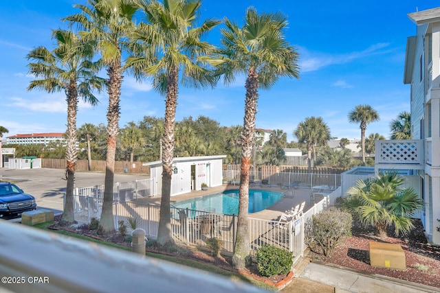 view of swimming pool with a patio