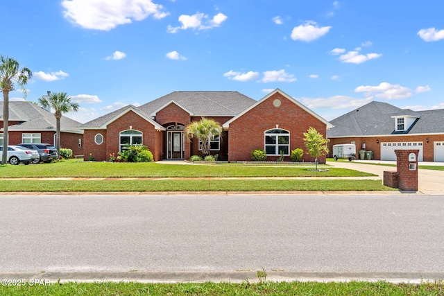 ranch-style home with a front lawn