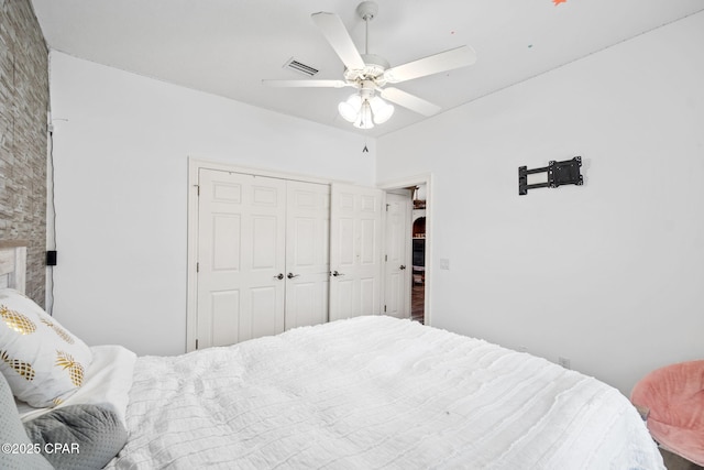 bedroom with a closet and ceiling fan