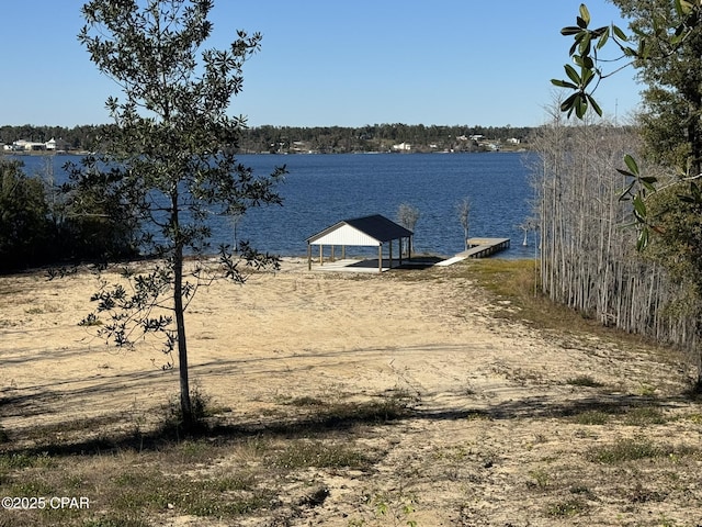 dock area featuring a water view