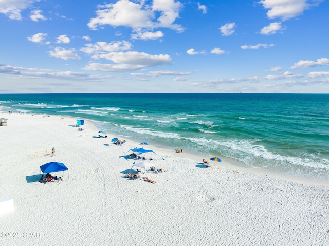 property view of water featuring a beach view