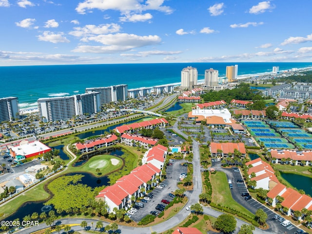 drone / aerial view featuring a water view