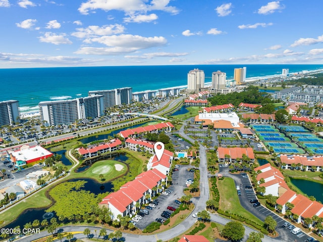 aerial view featuring a water view