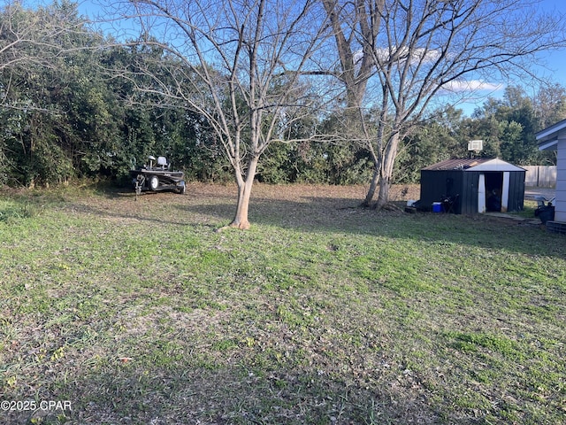 view of yard with a shed