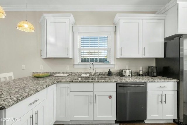 kitchen featuring dishwasher, white cabinets, and sink