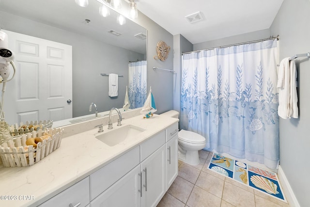 bathroom with vanity, tile patterned floors, and toilet