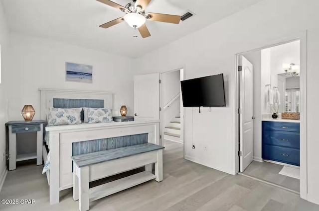 bedroom featuring ceiling fan and light hardwood / wood-style floors