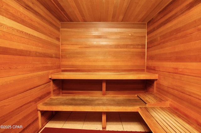 view of sauna with tile patterned floors