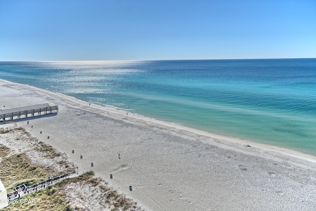 property view of water featuring a beach view