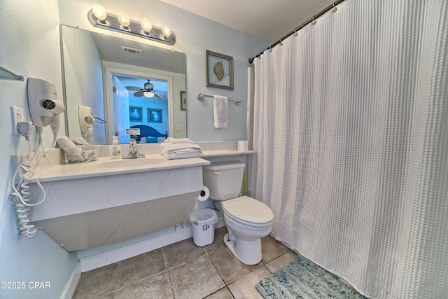 ensuite bathroom featuring vanity, tile patterned flooring, ensuite bathroom, toilet, and visible vents