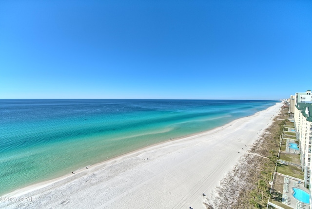 view of water feature with a view of the beach